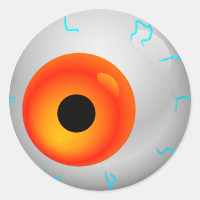 Orange Bloodshot Zombie Eyeball Halloween Classic Round Sticker (Front)