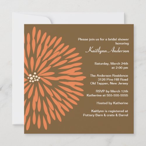 Orange Bloom on Brown Bridal Shower Invitation