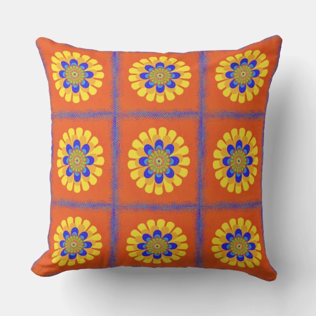 Orange Bloom Patchwork Throw Pillow (Front)
