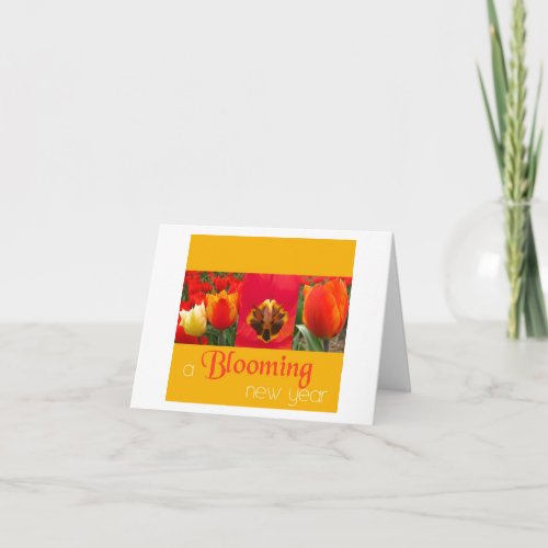 orange blooming new year holiday card