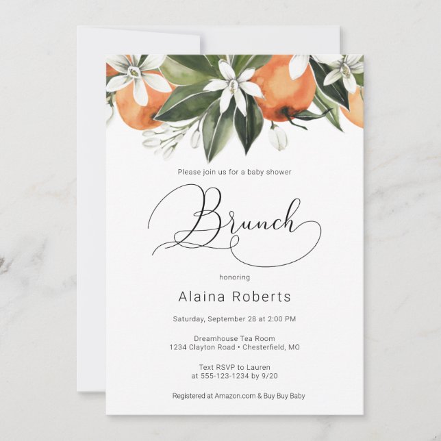 Orange Blossom Baby Shower Brunch Invitation (Front)