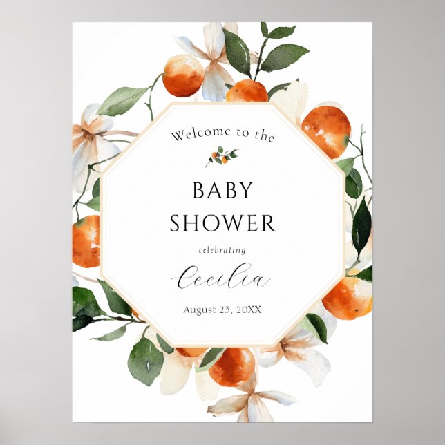 Orange Blossom Baby Shower Welcome Sign (Front)
