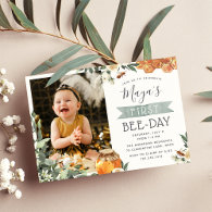 Orange Blossom Bee Theme Photo Birthday Party Invitation