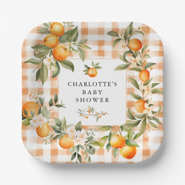 Orange Blossom Bliss Little Cutie Baby Shower Paper Plates (Front)