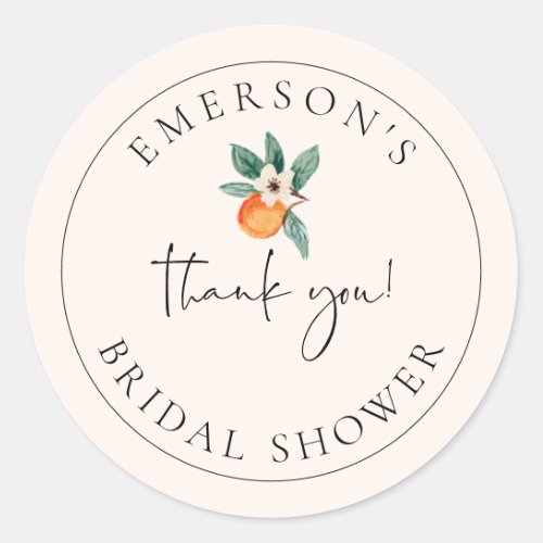 Orange Blossom Bridal Shower Favor Sticker E200