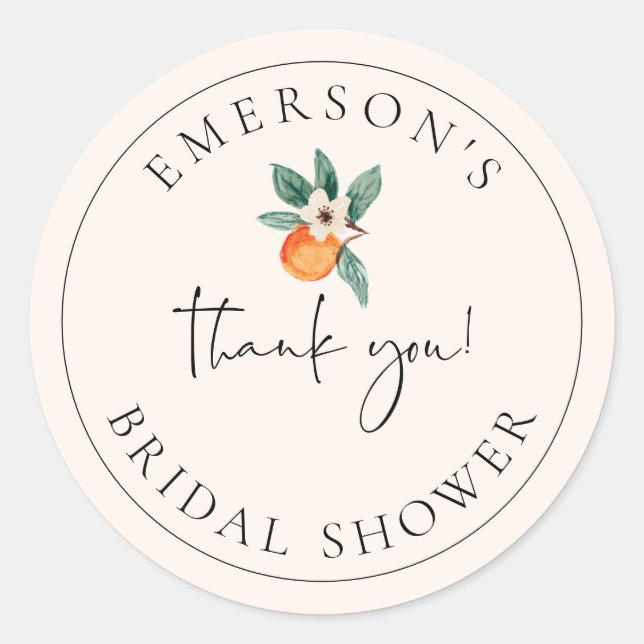 Orange Blossom Bridal Shower Favor Sticker E200 (Front)