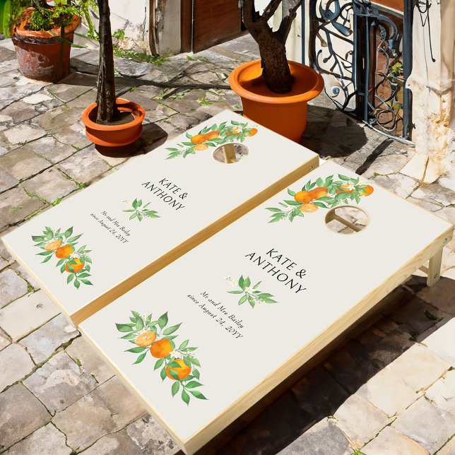 Orange Blossom Citrues Wedding Anniversary Cornhole Set (Cornhole Game from the Orange Blossom Wedding Collection by Darling & May)
