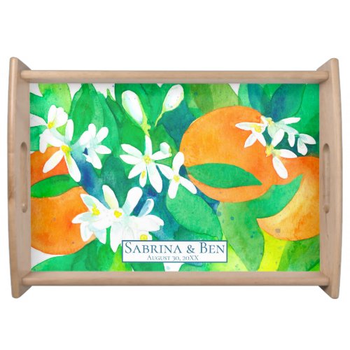 Orange Blossom Citrus Fruit Wedding Monogram Serving Tray