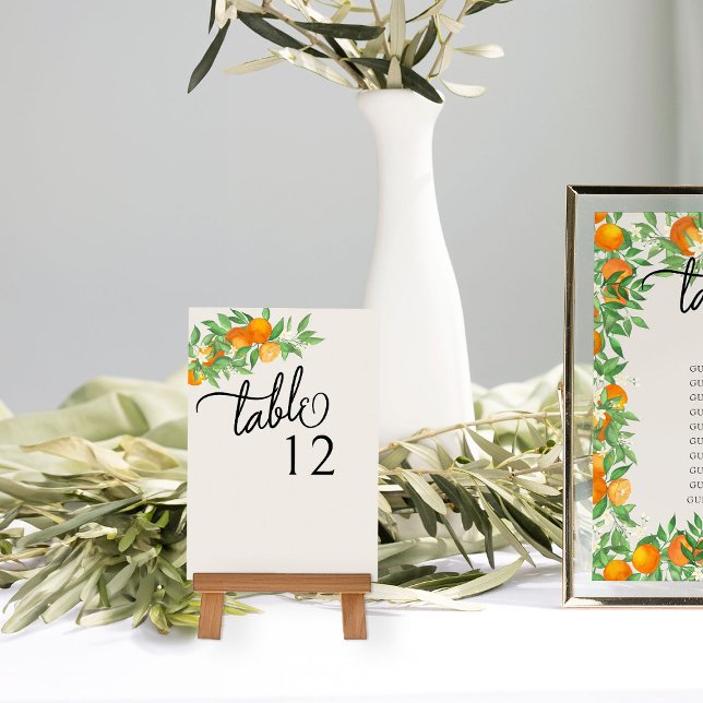 Orange Blossom Citrus Fruit Wedding Table Number (Table Number from the Orange Blossom Wedding Collection by Darling & May)