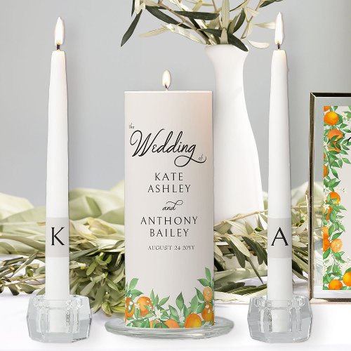 Orange Blossom Citrus Fruit Wedding Unity Candle Set