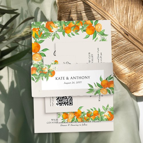 Orange Blossom Citrus Neutral Wedding Invitation Belly Band