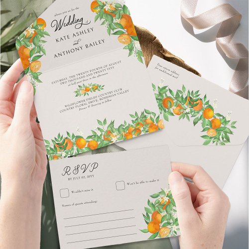 Orange Blossom Citrus Wedding and RSVP All In One Invitation