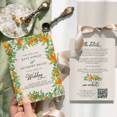 Orange Blossom Citrus Wedding Details and Website Invitation