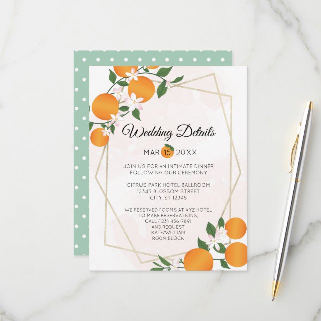 Orange Blossom Citrus Wedding Details Enclosure RSVP Card (Front/Back In Situ)
