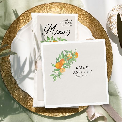 Orange Blossom Citrus Wedding Paper Napkin