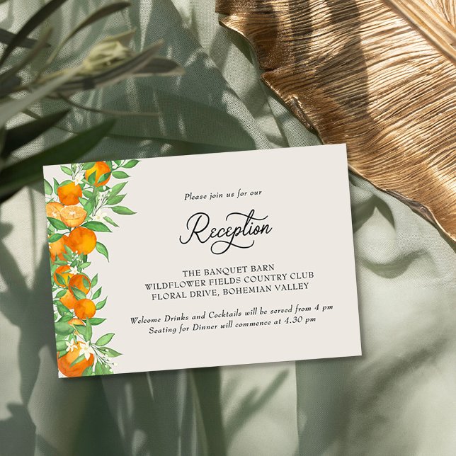 Orange Blossom Citrus Wedding Reception Enclosure Card (Reception Cards from the Orange Blossom Wedding Collection by Darling & May)