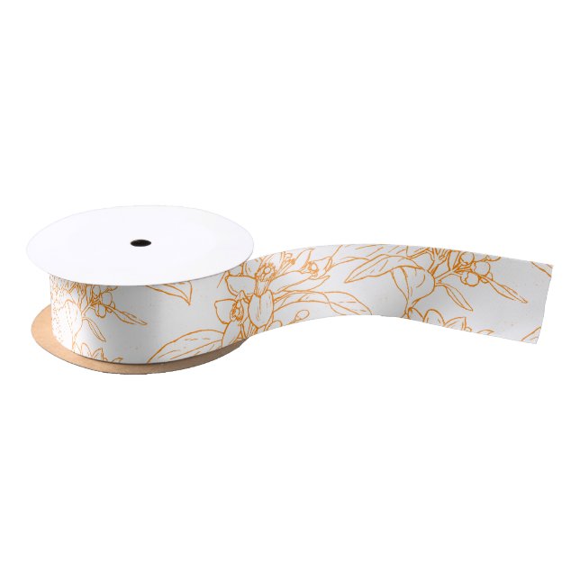 Orange blossom drawing on white satin ribbon (Spool)