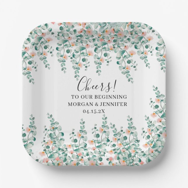 Orange Blossom Floral Bridal Shower Paper Plates (Front)