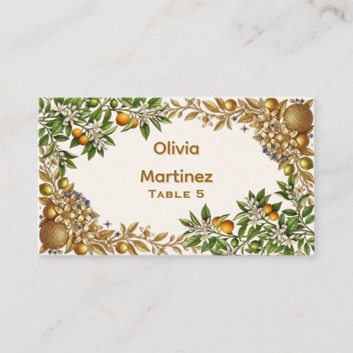 Orange Blossom Gold Floral Wedding Place Card