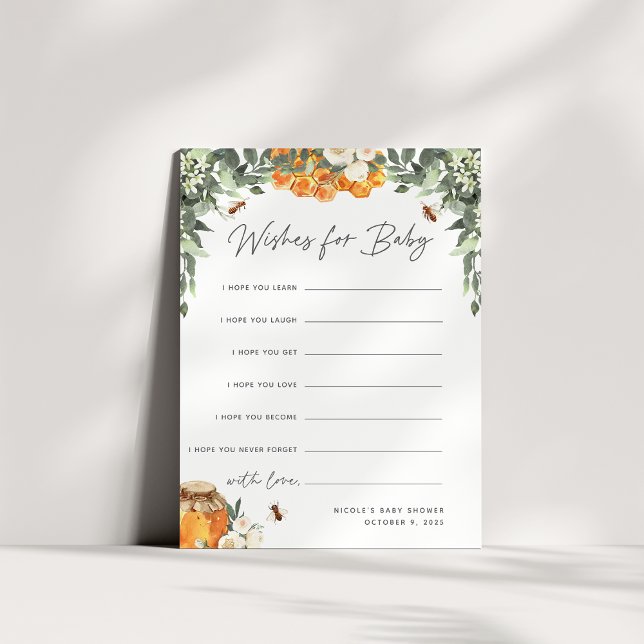 Orange Blossom Honey Bee Baby Shower Wishes Card (Creator Uploaded)