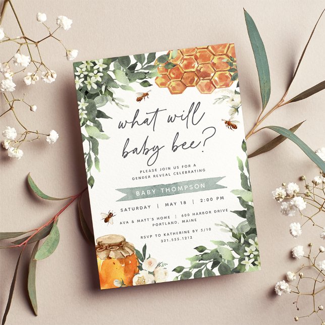 Orange Blossom Honey Bee Gender Reveal Party Invitation (Creator Uploaded)