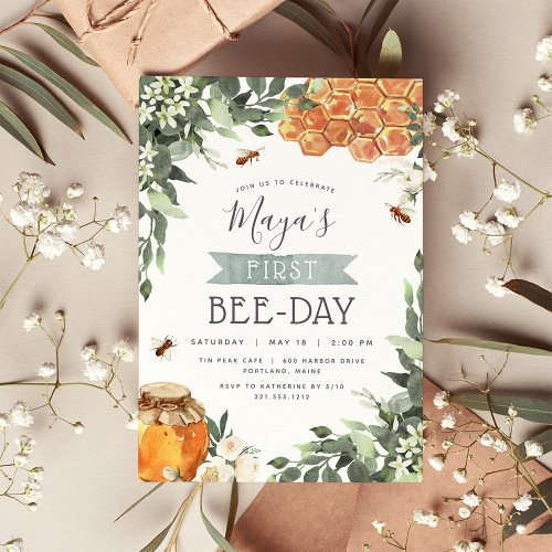 Orange Blossom Honey Bee_Themed Birthday Party Invitation