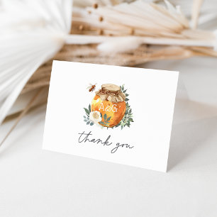 Orange Blossom Honeybee Couples Monogram Thank You Card
