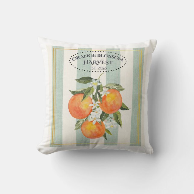  Orange Blossom - Mediterranean Citrus Label Throw Pillow (Front)