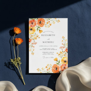 Orange Blossom Painterly Romance Wedding Invitation