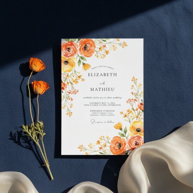 Orange Blossom Painterly Romance Wedding Invitation (Creator Uploaded)