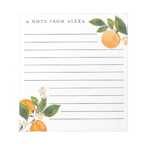 Orange Blossom personalized notepad
