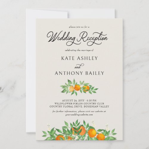 Orange Blossom Photo Wedding Reception Only Invitation