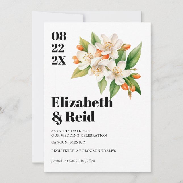 Orange Blossom Save the Date Invitation (Front)