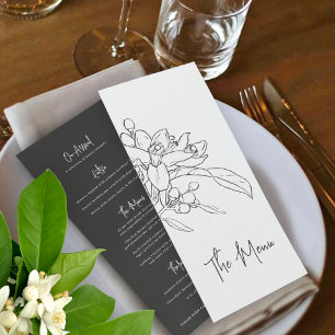 Orange blossom sketch mono photo wedding menu