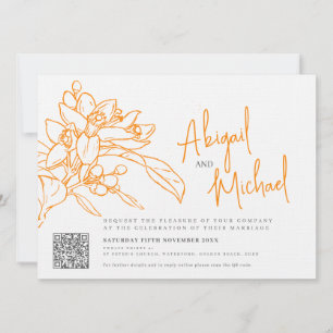 Orange blossom sketch orange photo wedding invitation