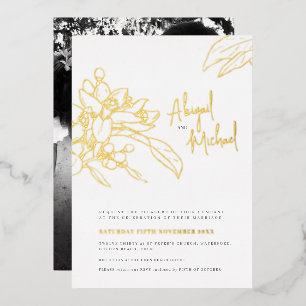 Orange blossom sketch photo wedding foil invitation