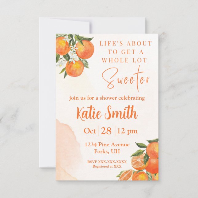 Orange Blossom Themed Shower Invite (Front)