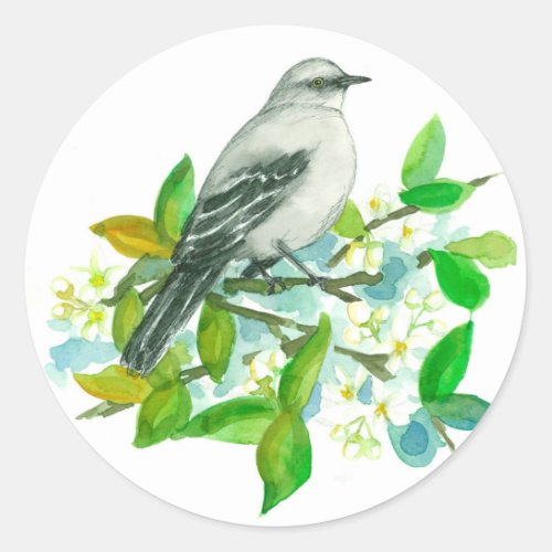 Orange Blossom Tree Florida Mockingbird  Classic Round Sticker