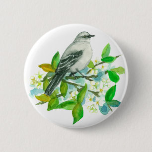 Orange Blossom Watercolor Bird Sping Flower Button