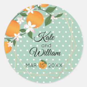 Orange Blossom Wedding Couple Label Sticker