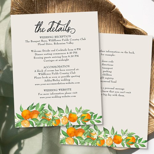 Orange Blossom Wedding Details Enclosure Card