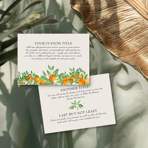 Orange Blossom Wedding DIY Custom Enclosure Card