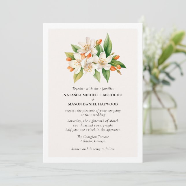 Orange Blossom Wedding Invitation (Standing Front)