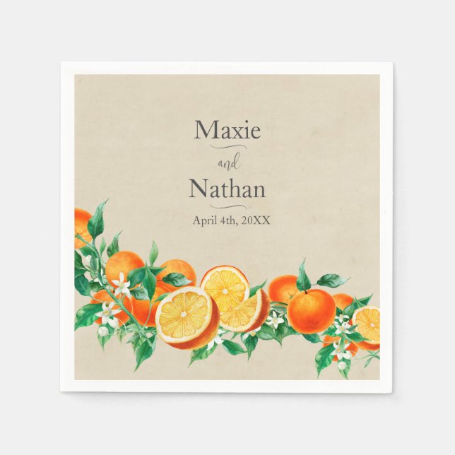Orange Blossom Wedding Napkins (Front)