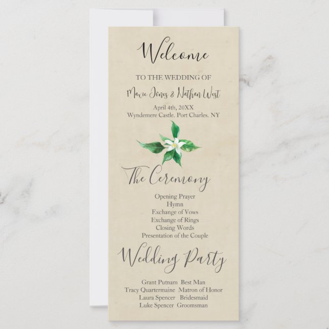 Orange Blossom Wedding Program (Front)