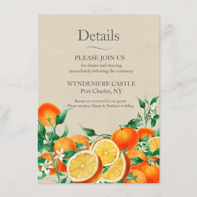 Orange Blossom Wedding QR Code  Enclosure Card (Front)