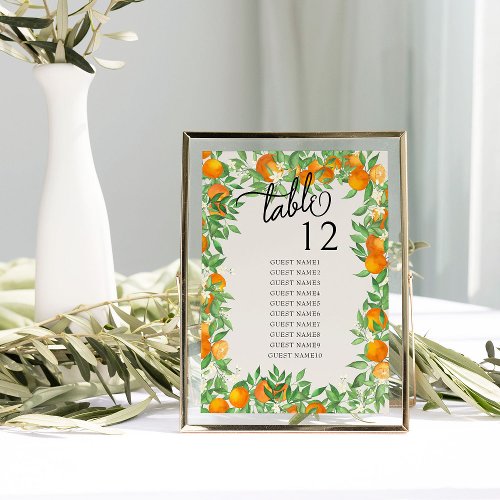 Orange Blossom Wedding Table Seating Chart
