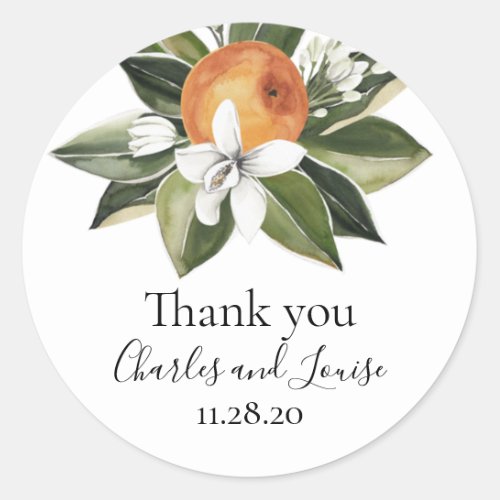 Orange Blossom Wedding Thank You Favor Classic Rou Classic Round Sticker