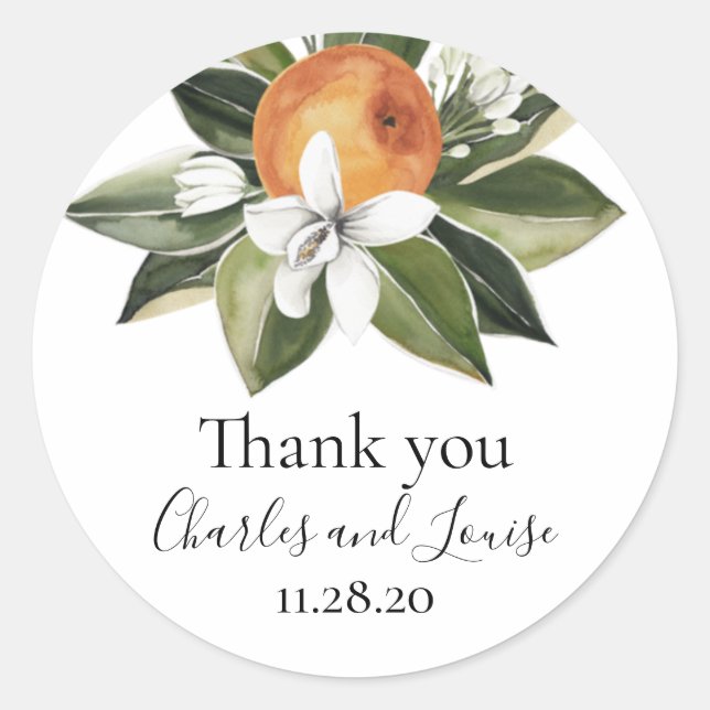 Orange Blossom Wedding Thank You Favor Classic Rou Classic Round Sticker (Front)