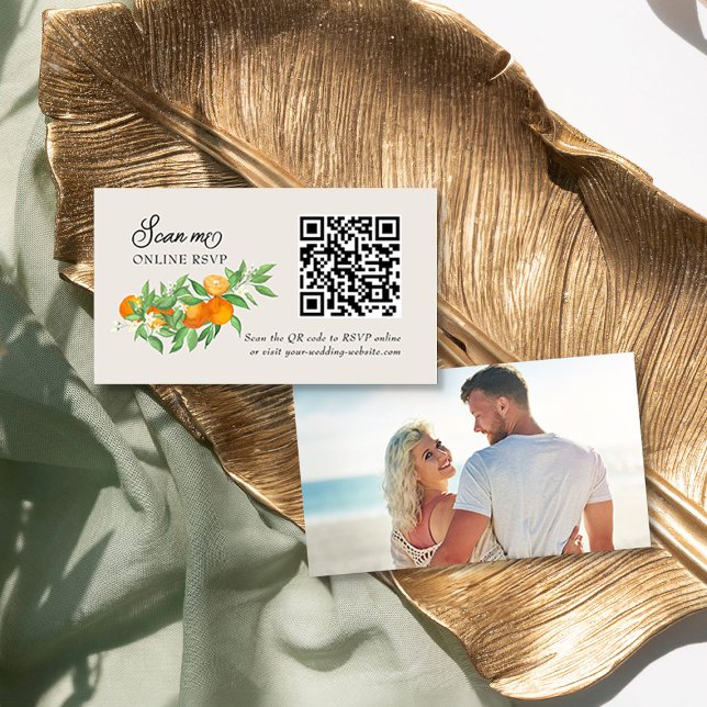 Orange Blossom Wedding Website Online RSVP Enclosure Card (Online RSVP QR Code insert cards from the Orange Blossom Wedding Collection by Darling & May)